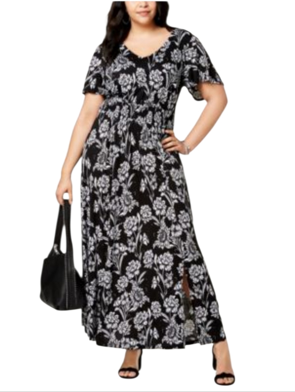 INC Floral Maxi Dress Plus Size 2X Split Skirt Coastal Grandmother Dark Botanica